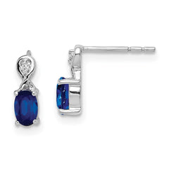 Rhodium-plated Sterling Silver Diamond & Sapphire Oval Post Earrings
