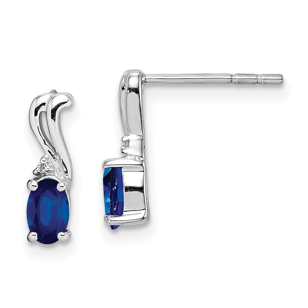 Rhodium-plated Sterling Silver Diamond & Sapphire Oval Post Earrings
