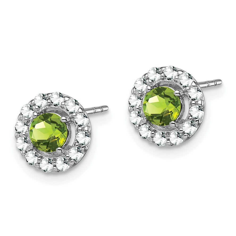 Rhodium-plated Sterling Silver White Topaz and Peridot Round Earrings