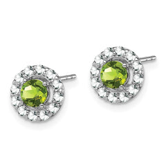 Rhodium-plated Sterling Silver White Topaz and Peridot Round Earrings