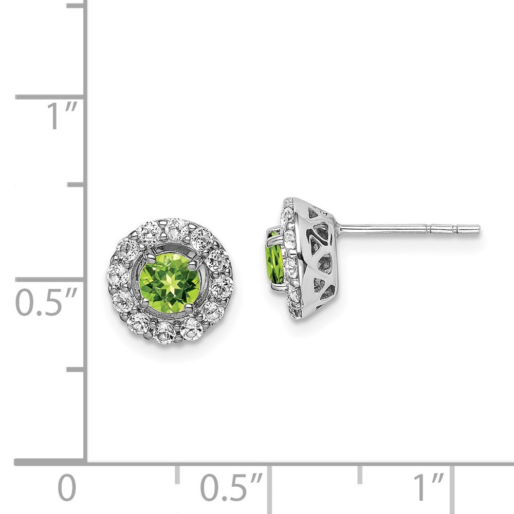 Rhodium-plated Sterling Silver White Topaz and Peridot Round Earrings