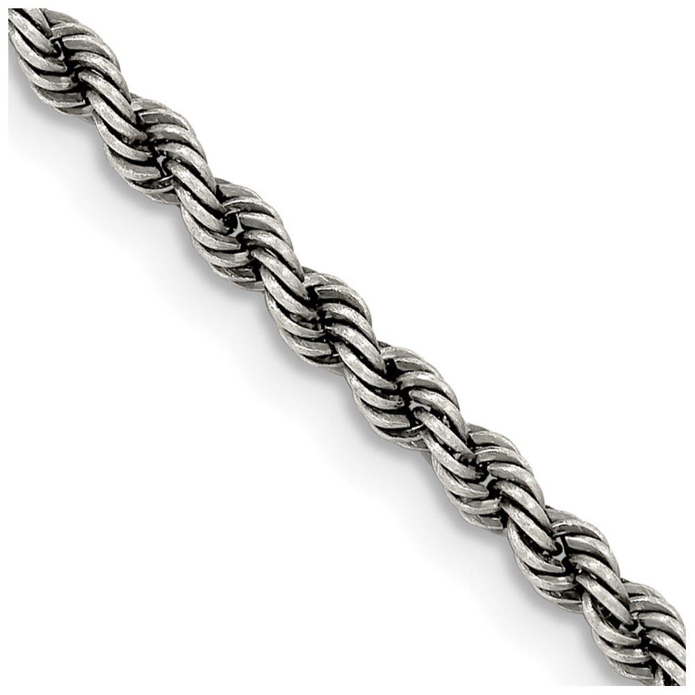 Sterling Silver Ruthenium 2.5mm Rope Chain