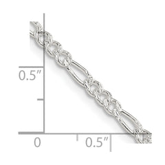 Sterling Silver 3mm Pave Flat Figaro Chain