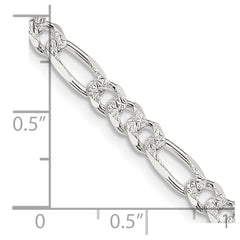 Sterling Silver 4.75mm Pave Flat Figaro Chain
