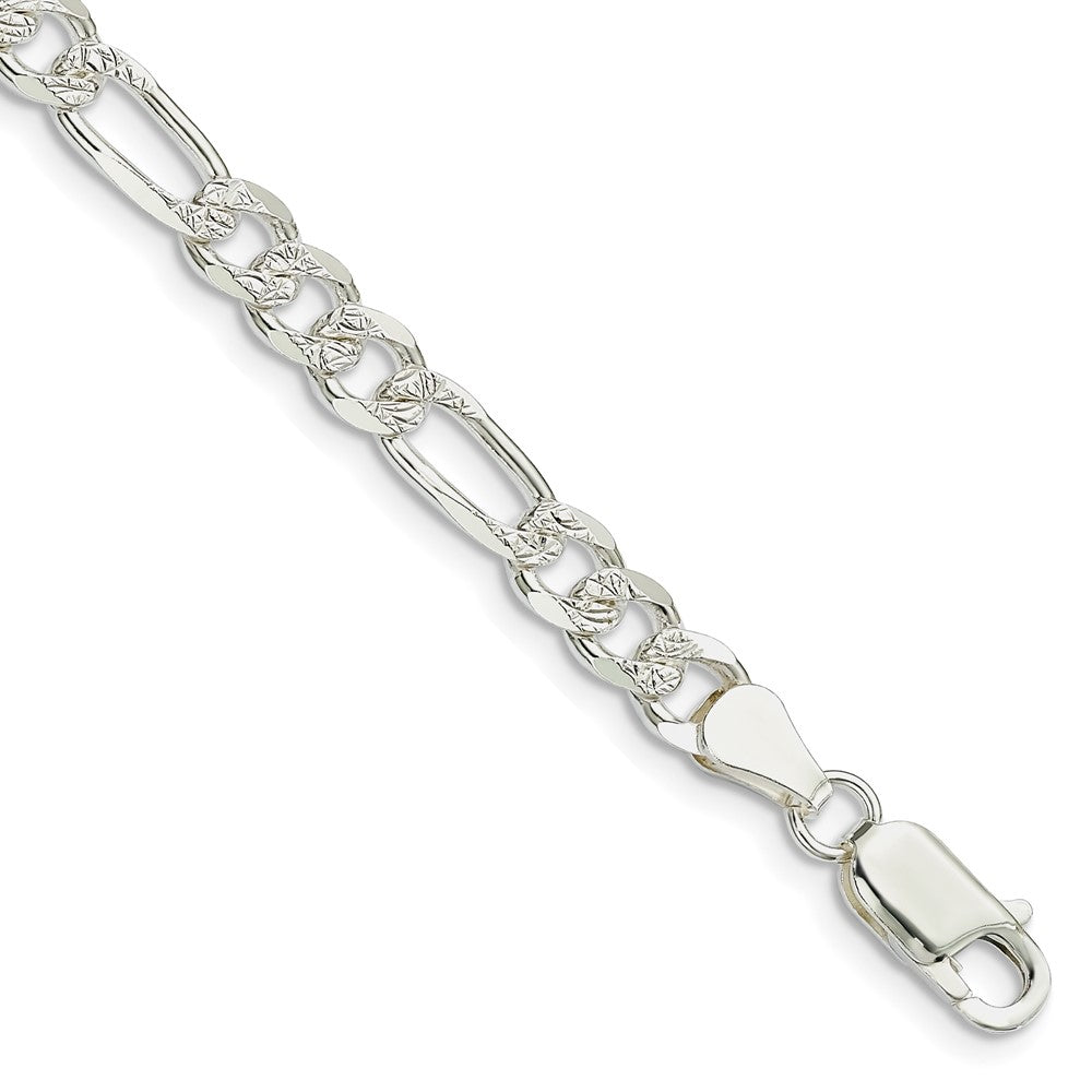 Sterling Silver 5.5mm Pave Flat Figaro Chain