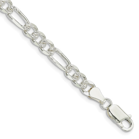 Sterling Silver 5.5mm Pave Flat Figaro Chain