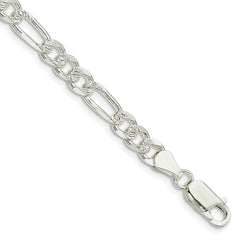 Sterling Silver 5.5mm Pave Flat Figaro Chain