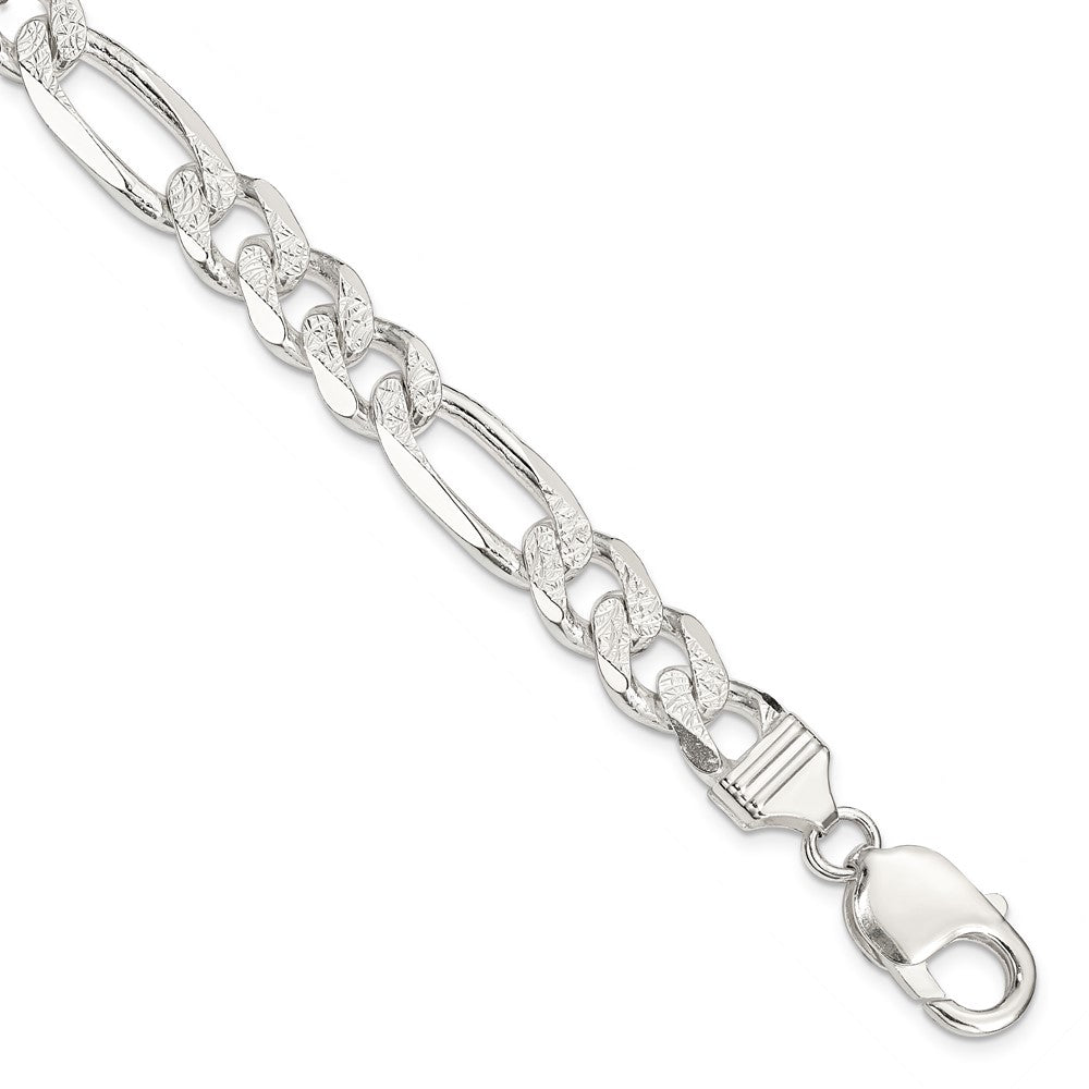 Sterling Silver 9.5mm Pave Flat Figaro Chain