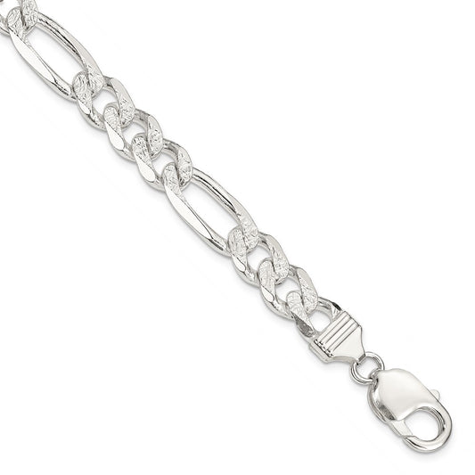 Sterling Silver 9.5mm Pave Flat Figaro Chain