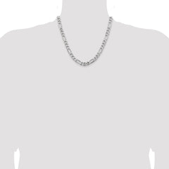 Cadena Figaro de 7,75 mm de plata rodiada