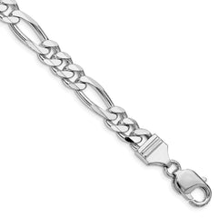 Rhodium-plated Silver 7.75mm Figaro Chain