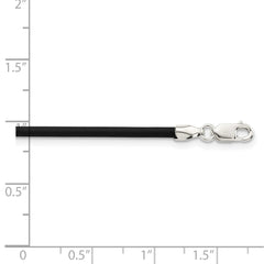 Collar de cordón de caucho negro de 2 mm de plata de ley