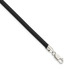 Sterling Silver 4mm Black Rubber Cord Necklace