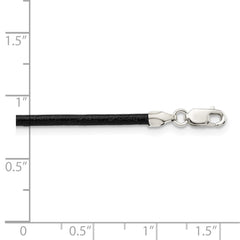Sterling Silver 2mm Black Leather Cord Necklace