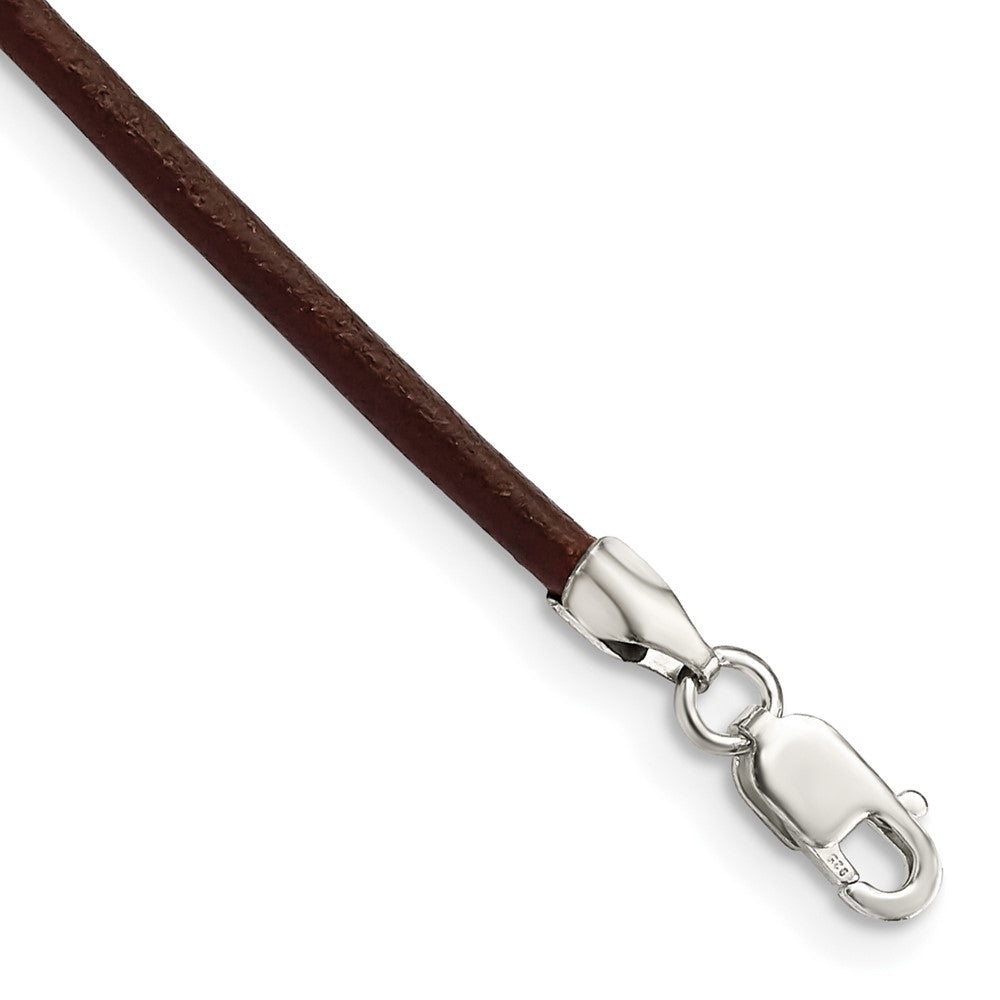Sterling Silver 2mm Brown Leather Cord Necklace