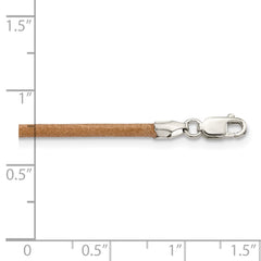 Collar de cordón de cuero natural de 2 mm de plata de ley