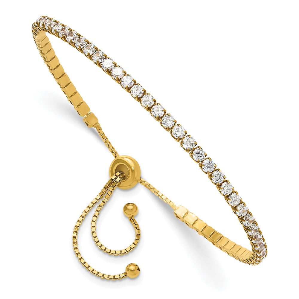 Yellow Gold-plated Sterling Silver CZ Adjustable Bracelet and Post Earrings Set