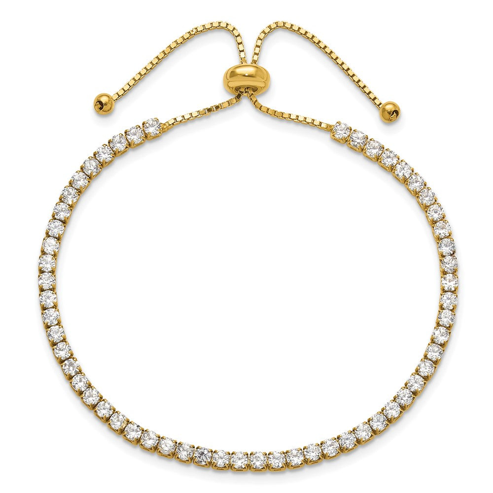 Yellow Gold-plated Sterling Silver CZ Adjustable Bracelet and Post Earrings Set