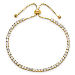 Yellow Gold-plated Sterling Silver CZ Adjustable Bracelet and Post Earrings Set