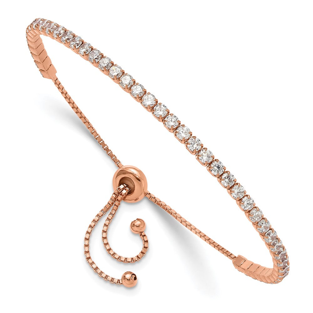 Rose Gold-plated Sterling Silver CZ Adjustable Bracelet and Earrings Set
