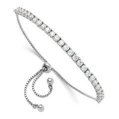 Rhodium-plated Sterling Silver CZ Adjustable Bracelet and Post Earrings Set