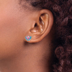 Rhodium-plated Sterling Silver Madi K Enamel Butterfly Post Earrings