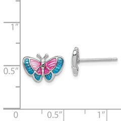 Rhodium-plated Sterling Silver Madi K Enamel Butterfly Post Earrings