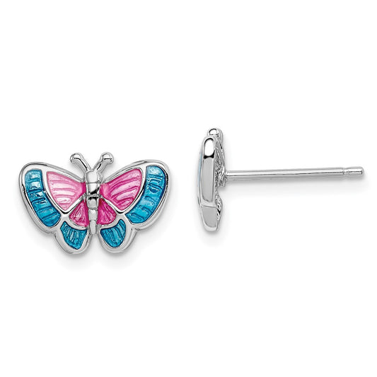 Rhodium-plated Sterling Silver Madi K Enamel Butterfly Post Earrings