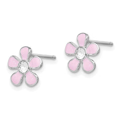 Rhodium-plated Sterling Silver Madi K Enamel and Crystal Flower Earrings
