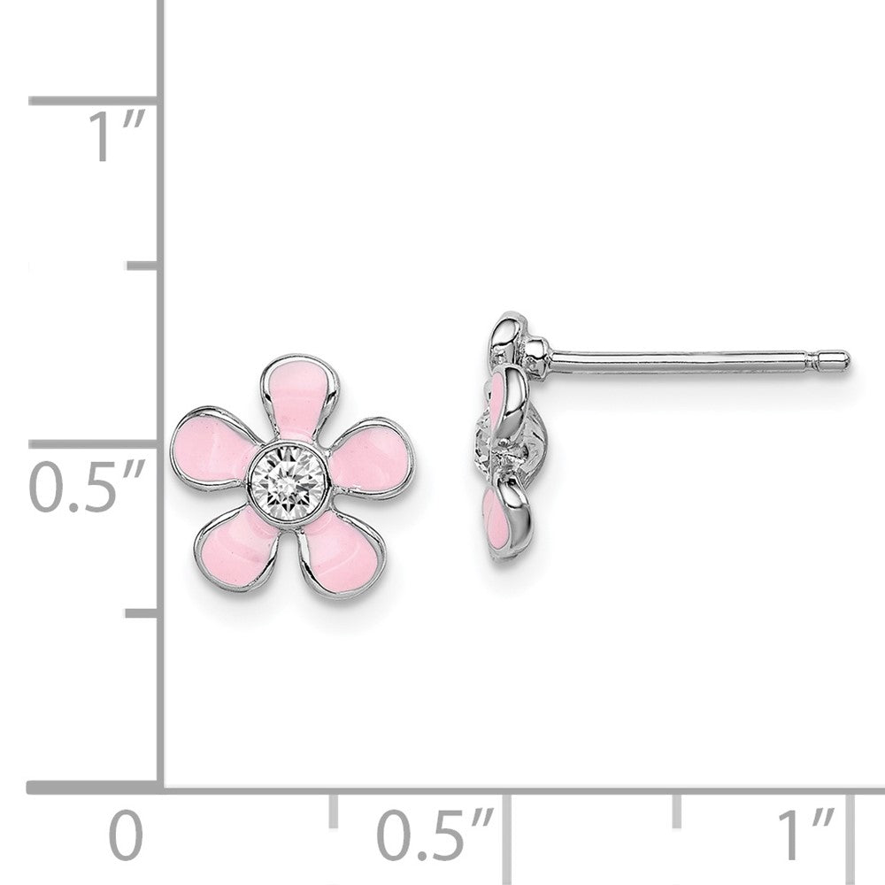 Rhodium-plated Sterling Silver Madi K Enamel and Crystal Flower Earrings