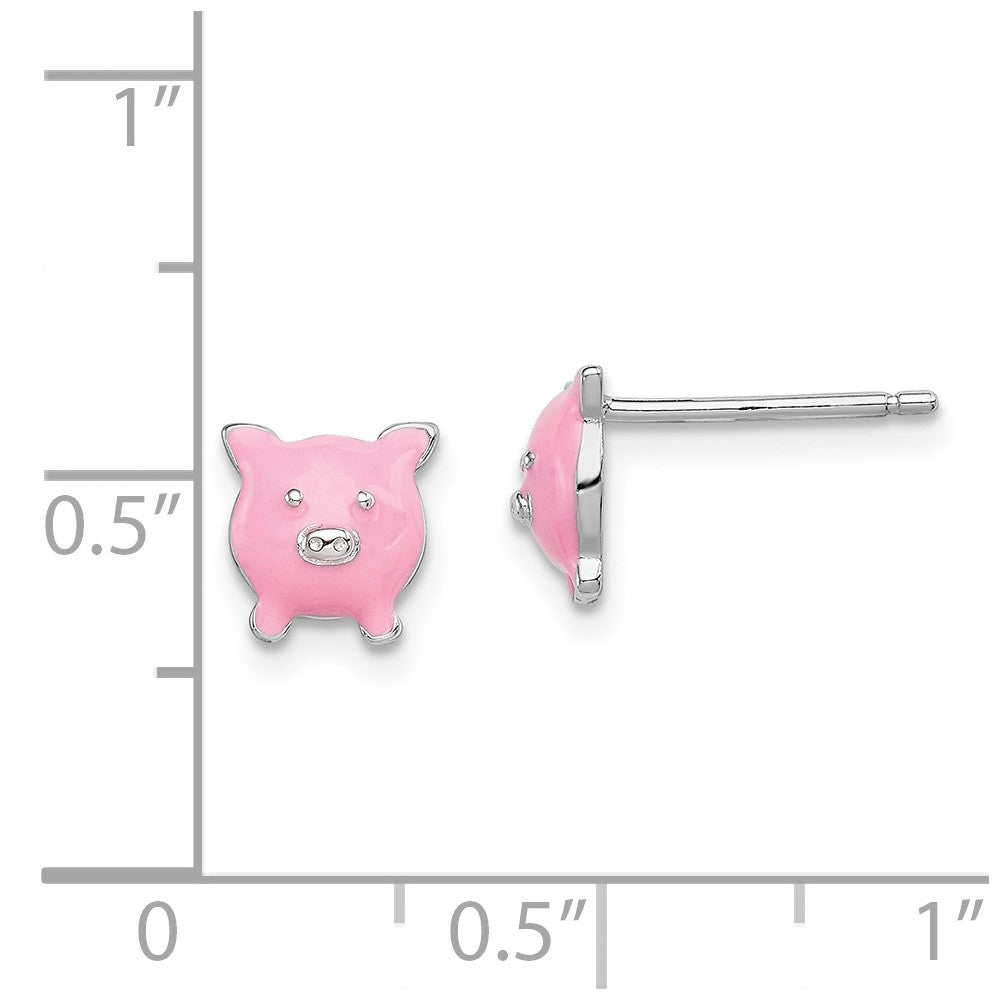 Rhodium-plated Sterling Silver Madi K Enamel Pig Post Earrings