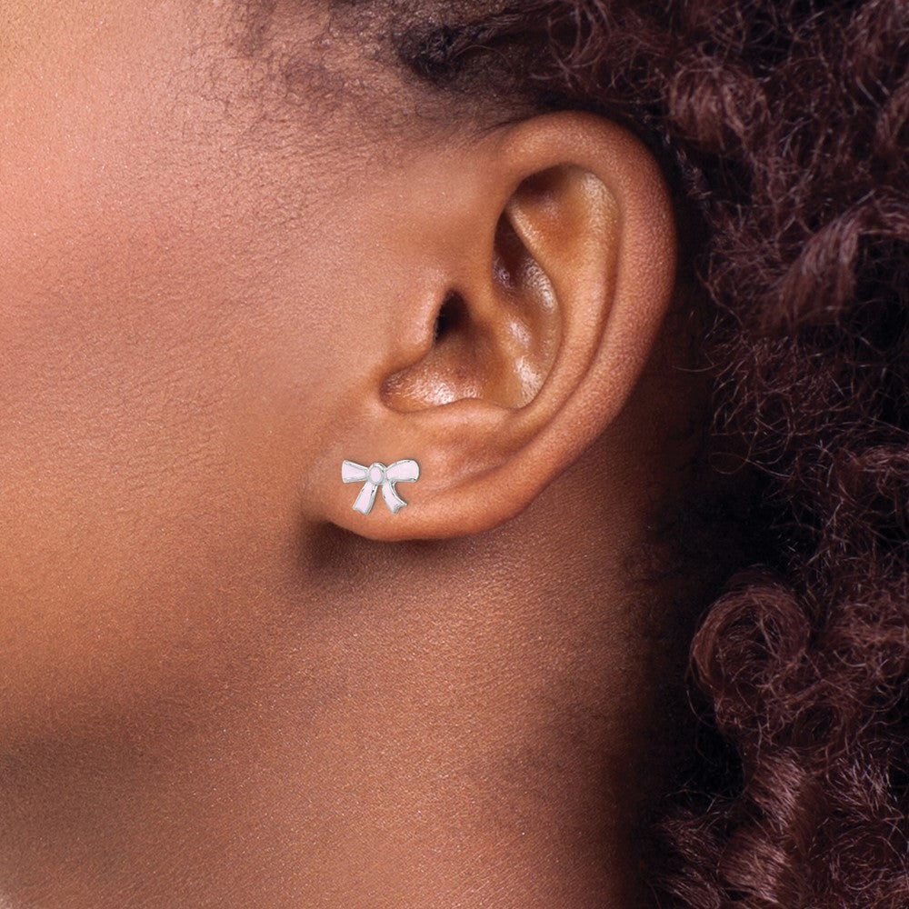 Rhodium-plated Sterling Silver Madi K Enamel Bow Post Earrings