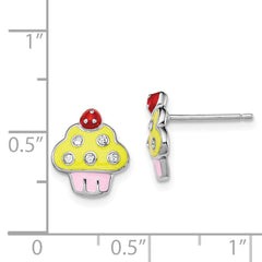 Rhodium-plated Sterling Silver Madi K Enamel and Crystal Cupcake Earrings