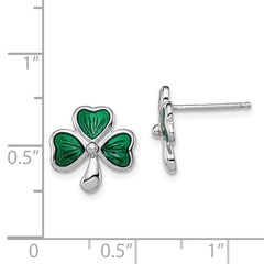 Rhodium-plated Sterling Silver Madi K Enamel Shamrock Post Earrings