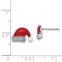 Rhodium-plated Sterling Silver Madi K Enamel and Crystal Santa Hat Earrings