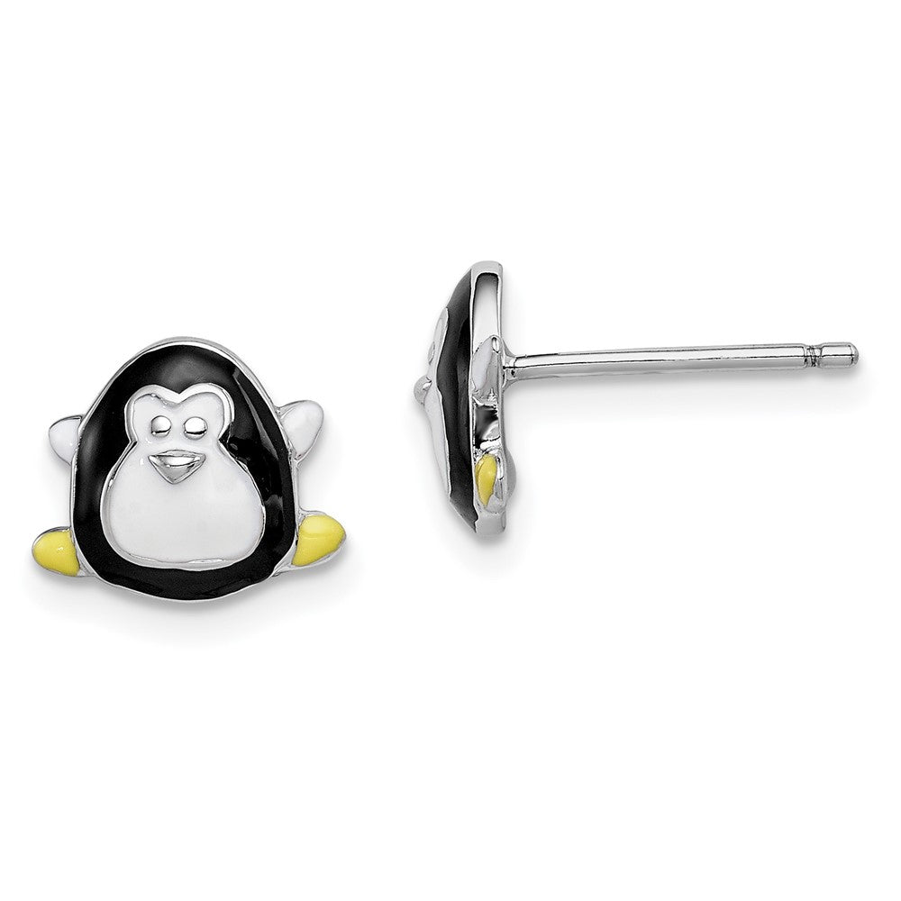 Rhodium-plated Sterling Silver Madi K Enamel Penguin Post Earrings