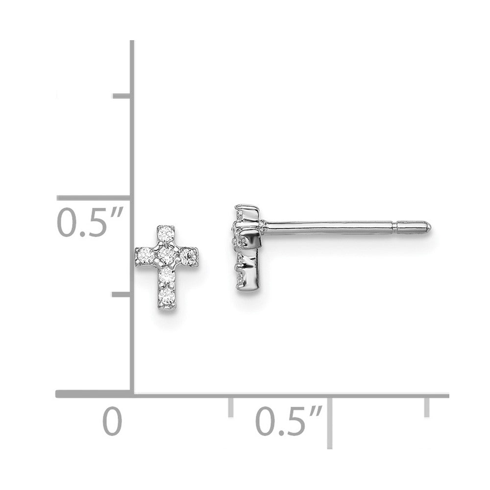 Rhodium-plated Sterling Silver Madi K CZ Children's Cross Post Earrings