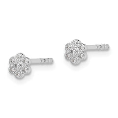 Sterling Silver Madi K Rhodium Plated CZ Flower Post Earrings