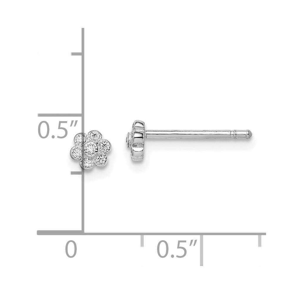 Sterling Silver Madi K Rhodium Plated CZ Flower Post Earrings