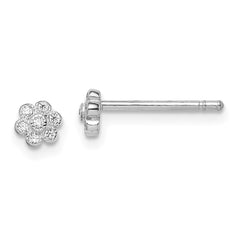 Sterling Silver Madi K Rhodium Plated CZ Flower Post Earrings