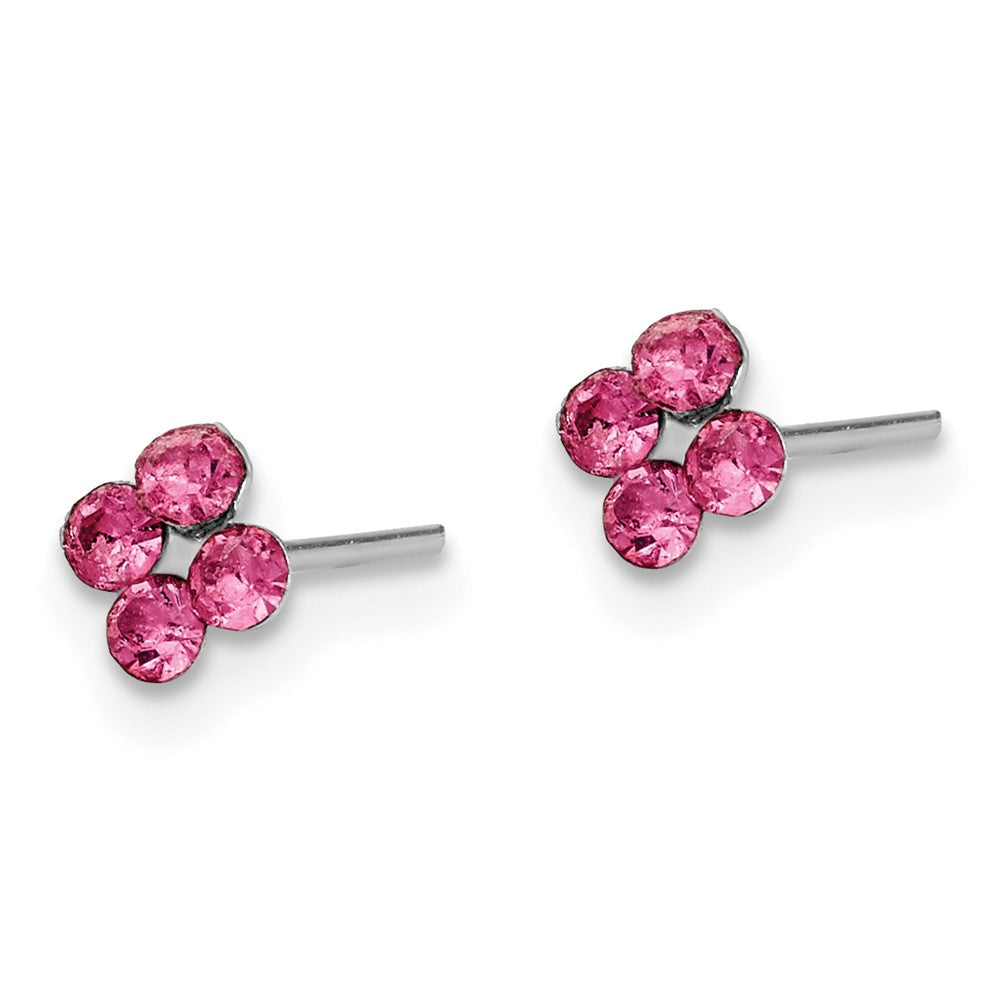 Sterling Silver Madi K Post Crystal Pink Flower Earrings