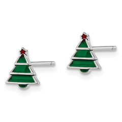 Sterling Silver Madi K Post Enameled Christmas Tree Post Earrings