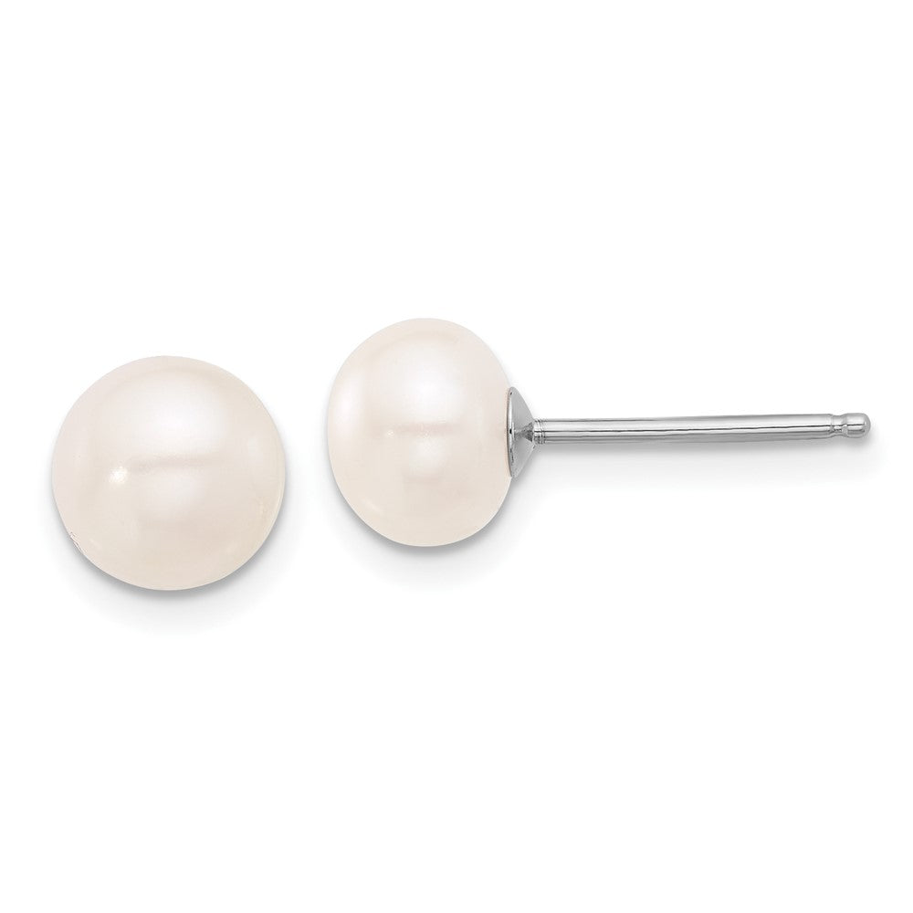 Rhodium-plated Silver White FWC Pearl 18in Necklace Post Earrings Set