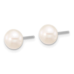 Rhodium-plated Silver White FWC Pearl 18in Necklace Post Earrings Set