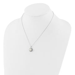 Rhodium-plated Silver FWC Pearl CZ 17in Necklace and Post Earrings Set