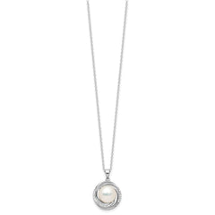 Rhodium-plated Silver 8-10mm FWC Pearl CZ Necklace Post Earrings Set