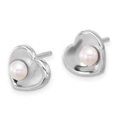 Rhodium-plated Silver 4-7mm FWC Pearl 17.5in Heart Necklace Earring Set