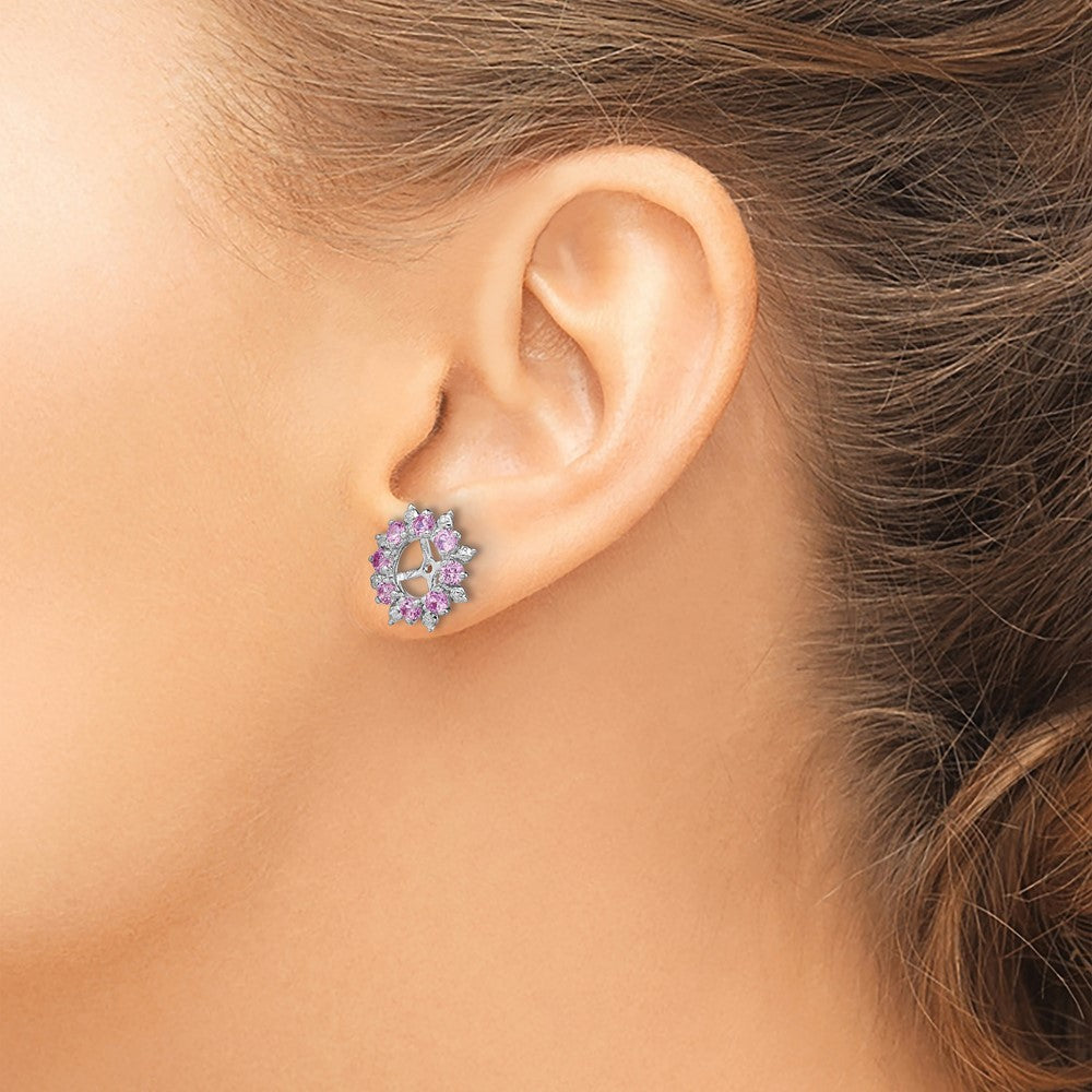 Rhodium-plated Sterling Silver Diamond & Created Pink Sapphire Earrings Jacket