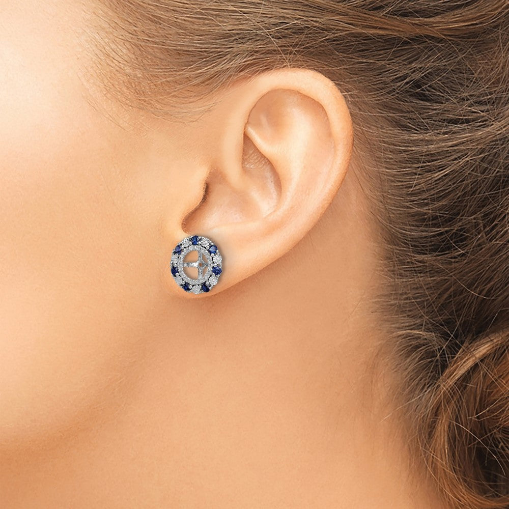 Rhodium-plated Sterling Silver Created Sapphire Earrings Jacket