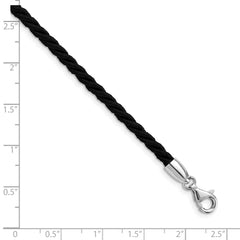 Collar de cordón de satén negro de 4 mm de plata de ley